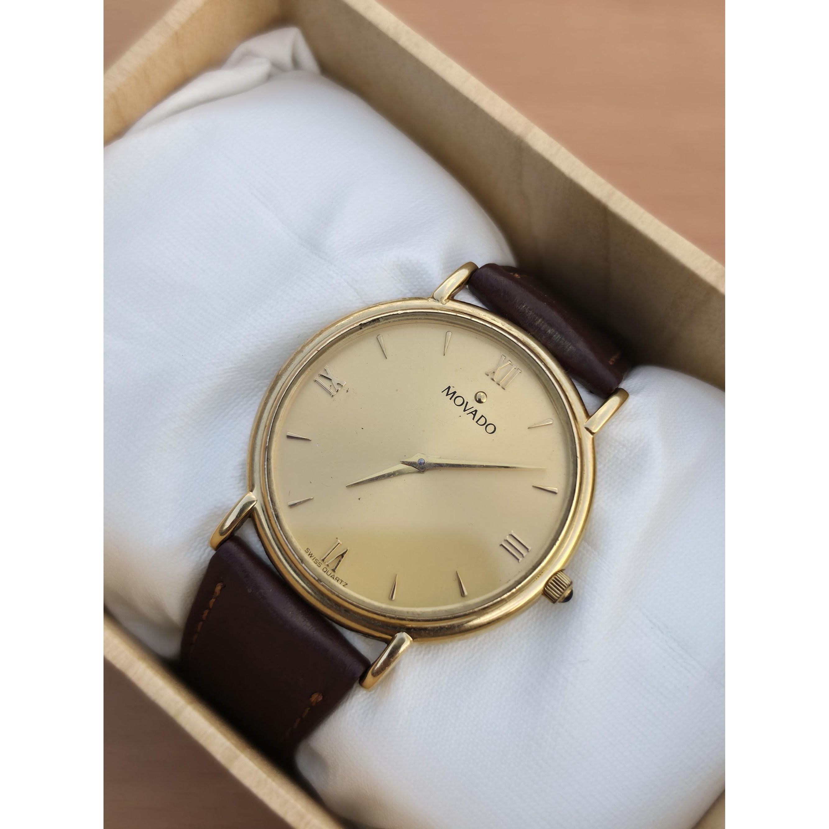 Vintage Movado Museum Watch Gold Champagne Classic Dress Quartz Roman Numeral — image 6 of 8